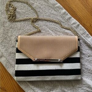 Stella & Dot Tan and Black Striped Crossbody Bag/clutch